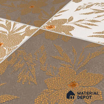 Floral Wall Tile TL 07250 Plana 8008 GLM (Gold) 1 ft x 1 ft Ceramic Matte Finish - 9 mm  | 2 mm Spacer is Mandatory | Please Expect a Slight Variation of Pattern